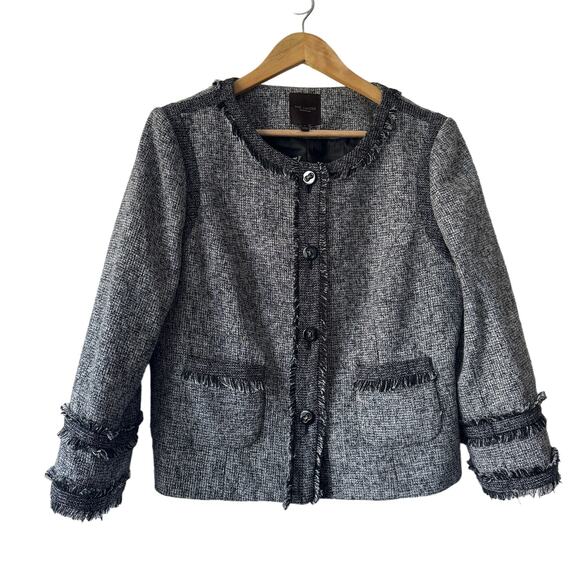 Vtg The Limited Blazer Womens Large Black Tweed Fringe Business Old Money Twee - Picture 1 of 10